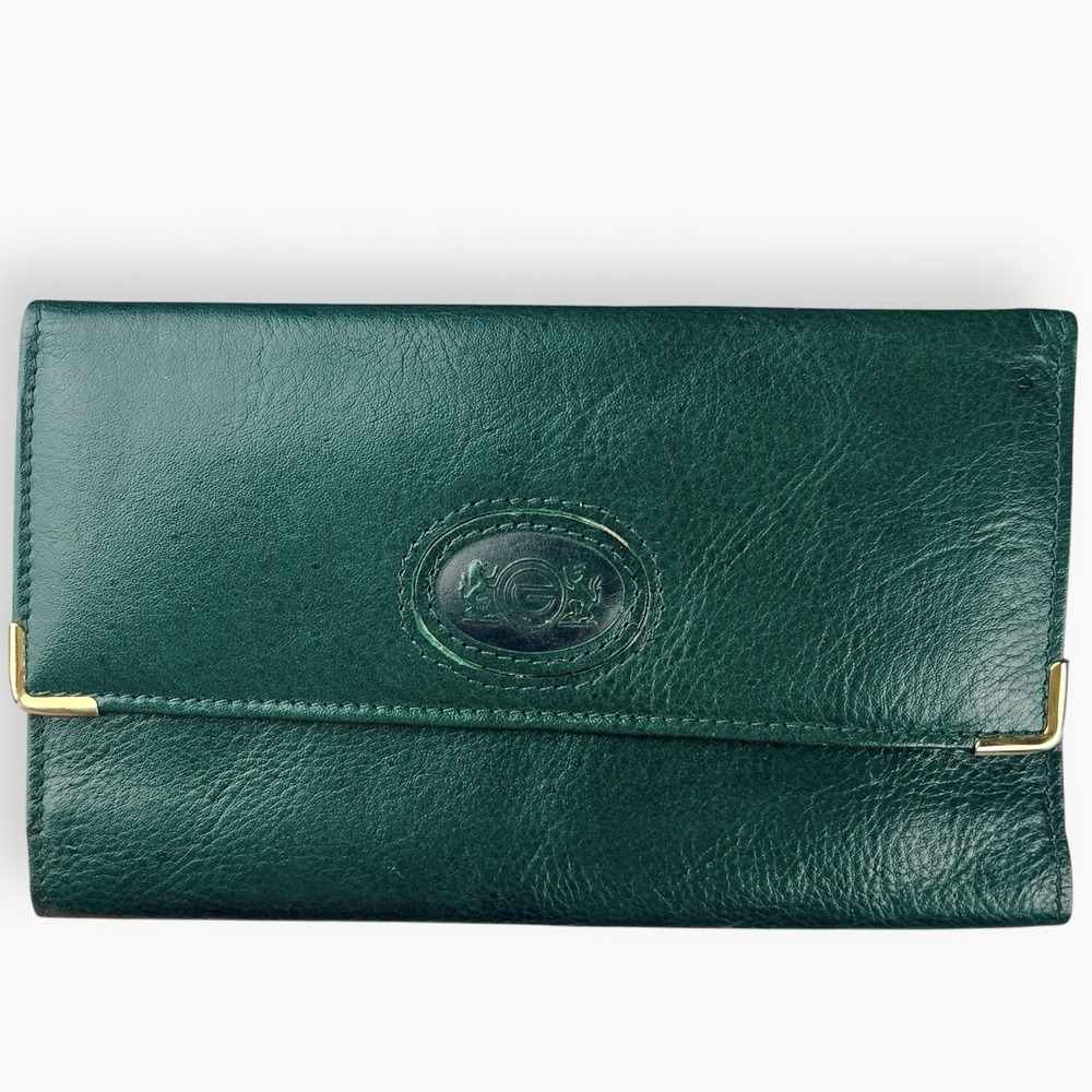 Vintage Princess Gardner‎ Wallet Leather Green Trifold Checkbook Credit Card